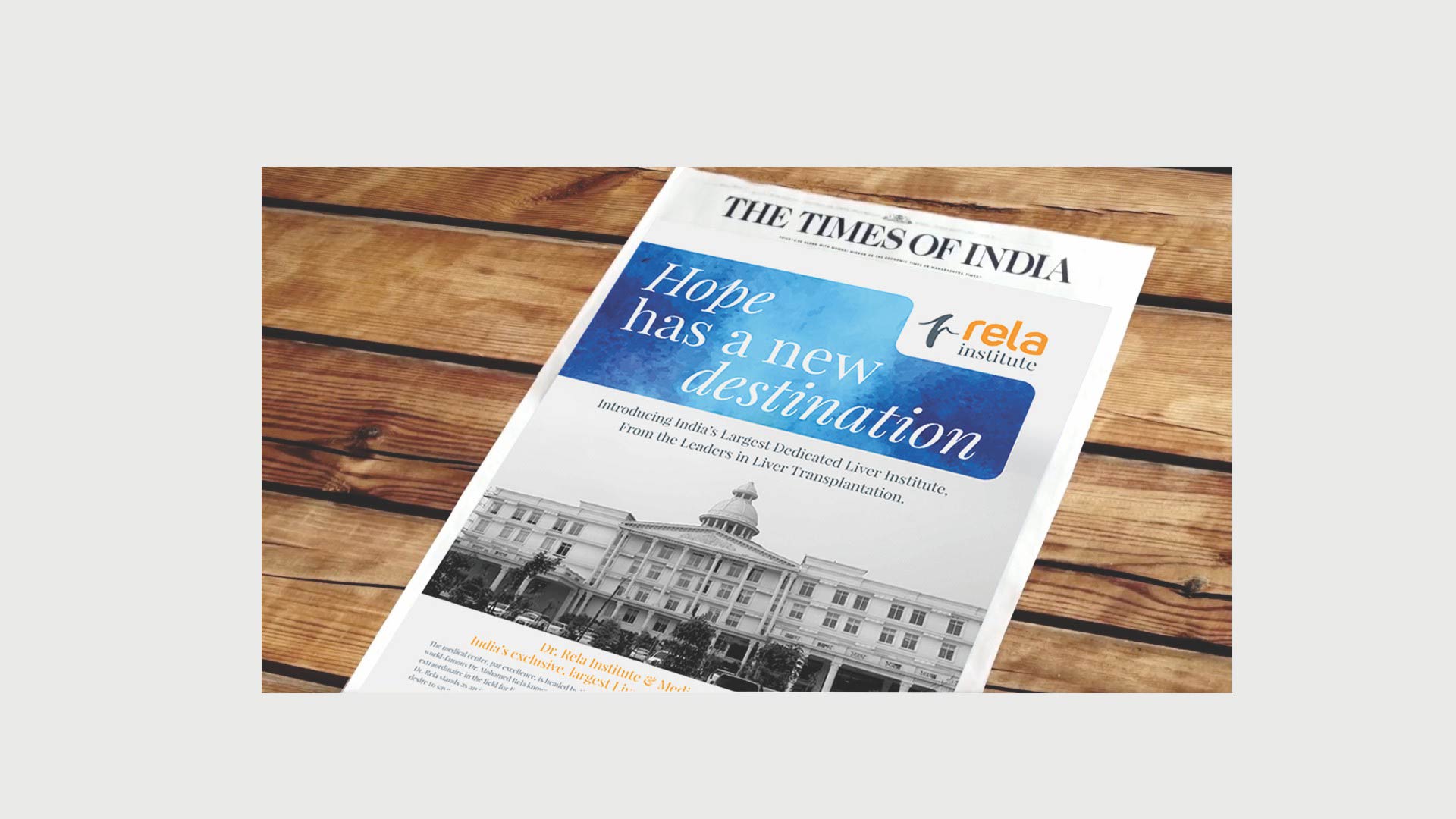 Newspaper Ad for Hospital Launch of Rela Institute - Hospital in Chennai
			