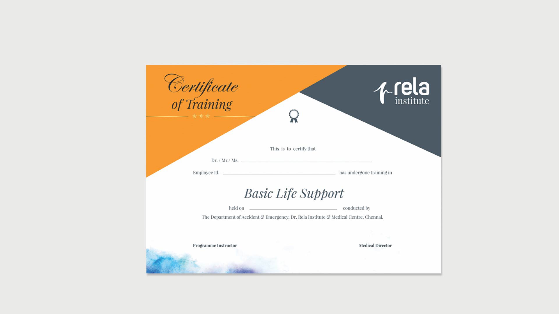 Training Certificate Design - Rela Hospital Chennai
    